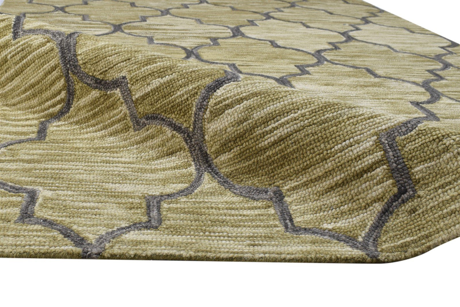 Hand Tufted Sage Wool Rug 5' X 8' Modern Moroccan Trellis Room Size Carpet
